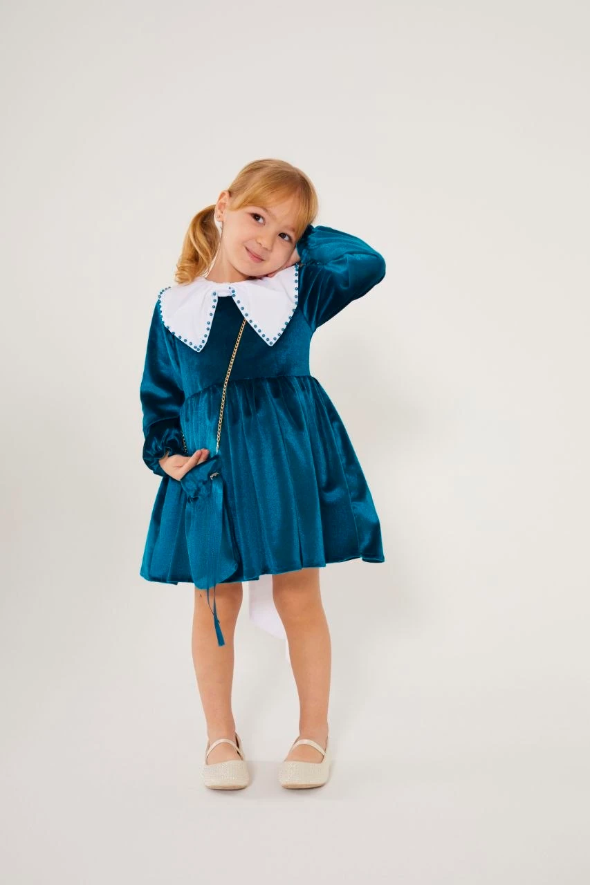 İnci Detaylı Kadife  Elbise2