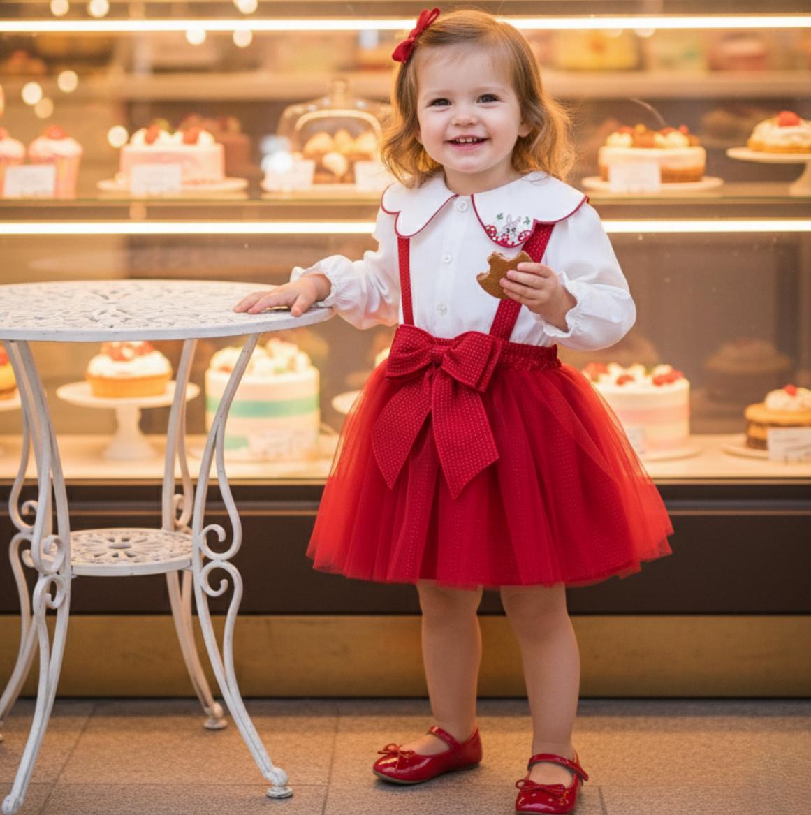 Kırmızı Fiyonk Detaylı Tütülü Elbise