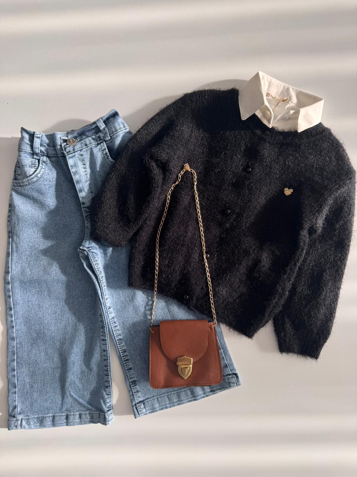 Siyah Hırkalı Çantalı Takım