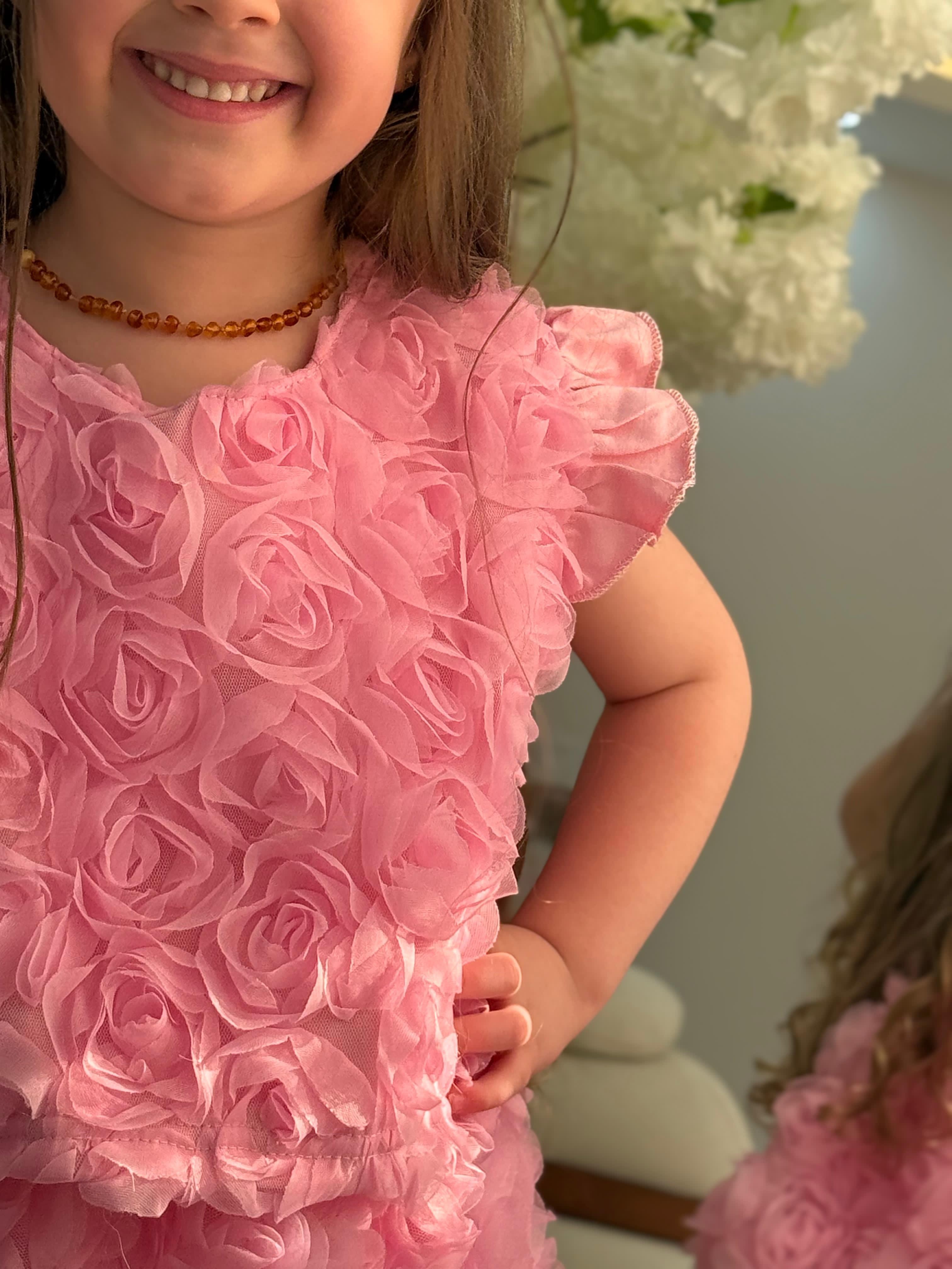 Pembe Gül Detaylı Etekli Takım