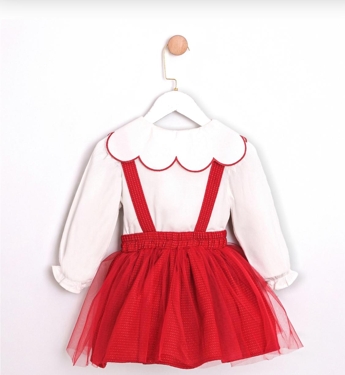 Kırmızı Fiyonk Detaylı Tütülü Elbise