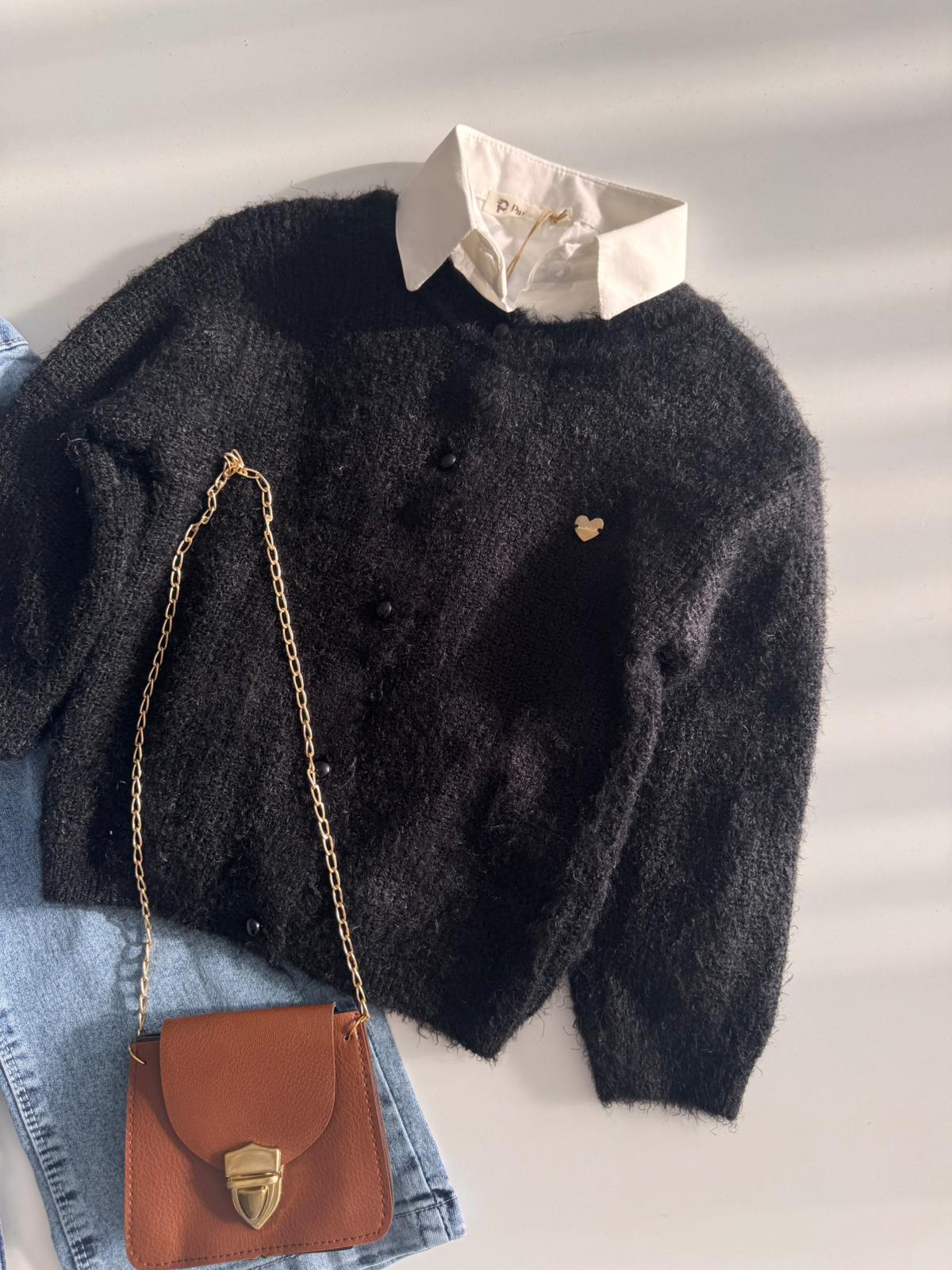 Siyah Hırkalı Çantalı Takım