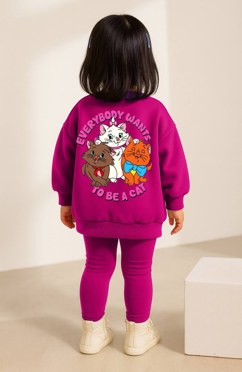 Pembe Kedi Baskılı Takım