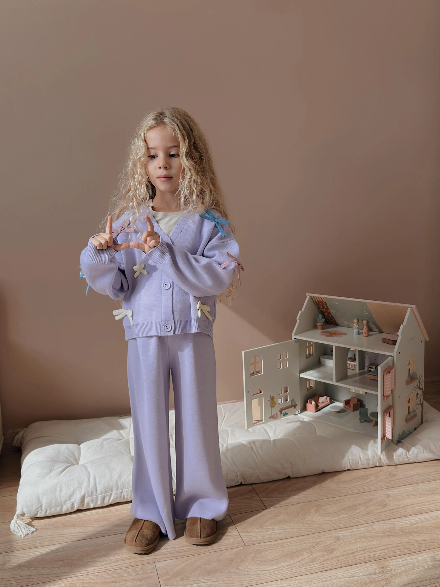 Lila Hırkalı Triko Takım