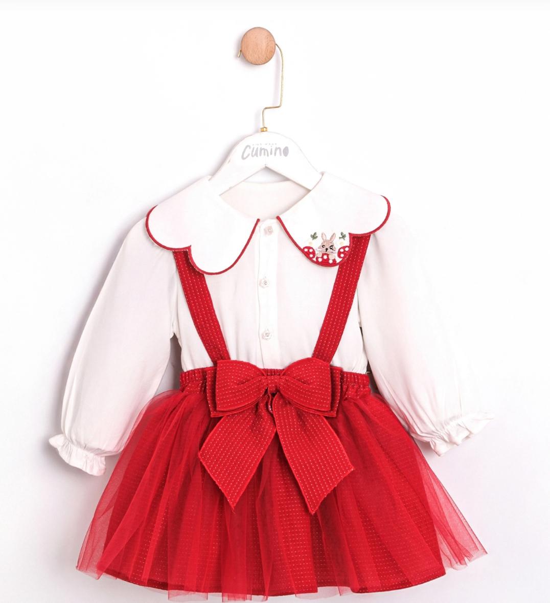 Kırmızı Fiyonk Detaylı Tütülü Elbise