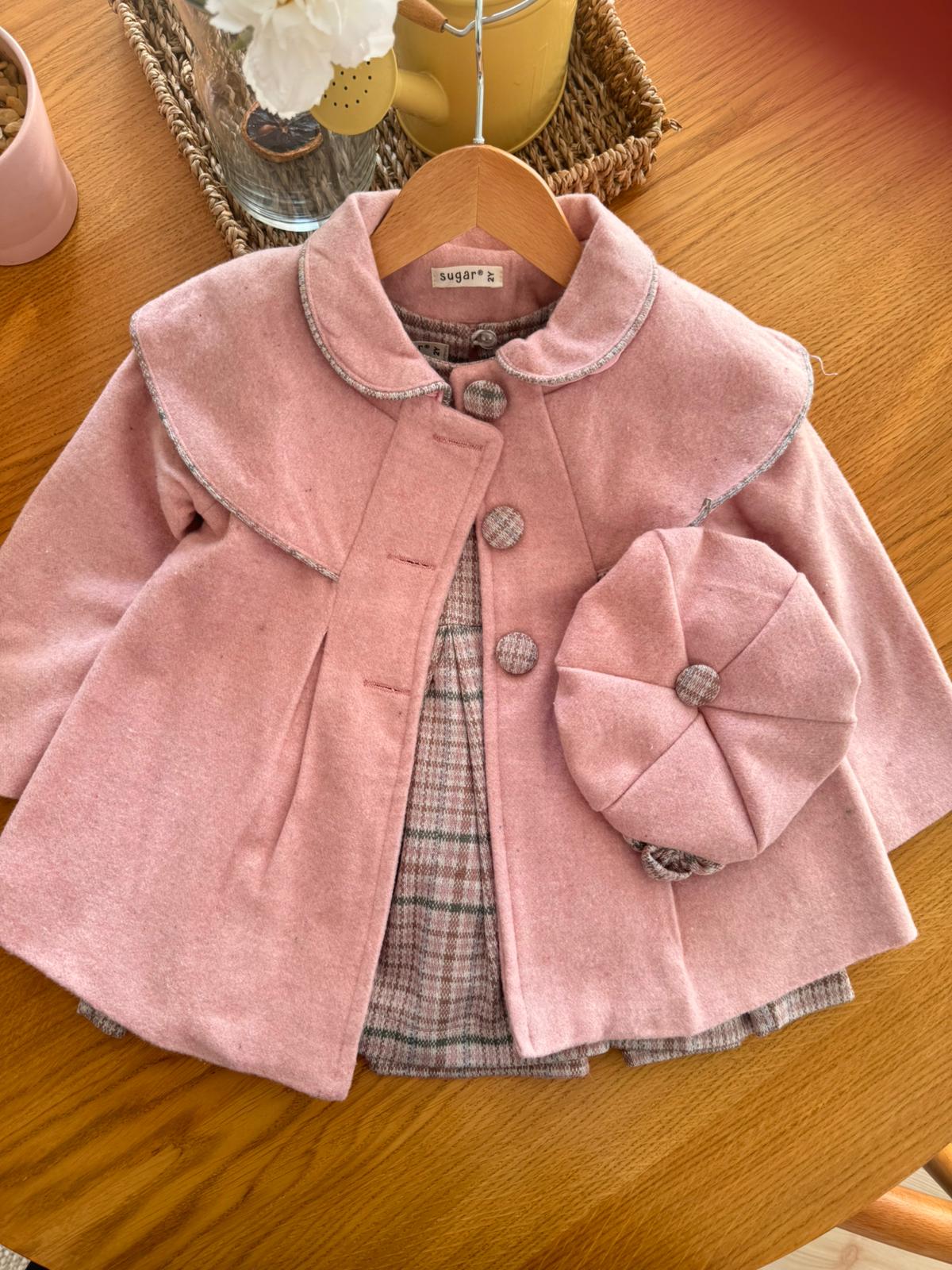 Pembe Kaşe Kabanlı Elbise