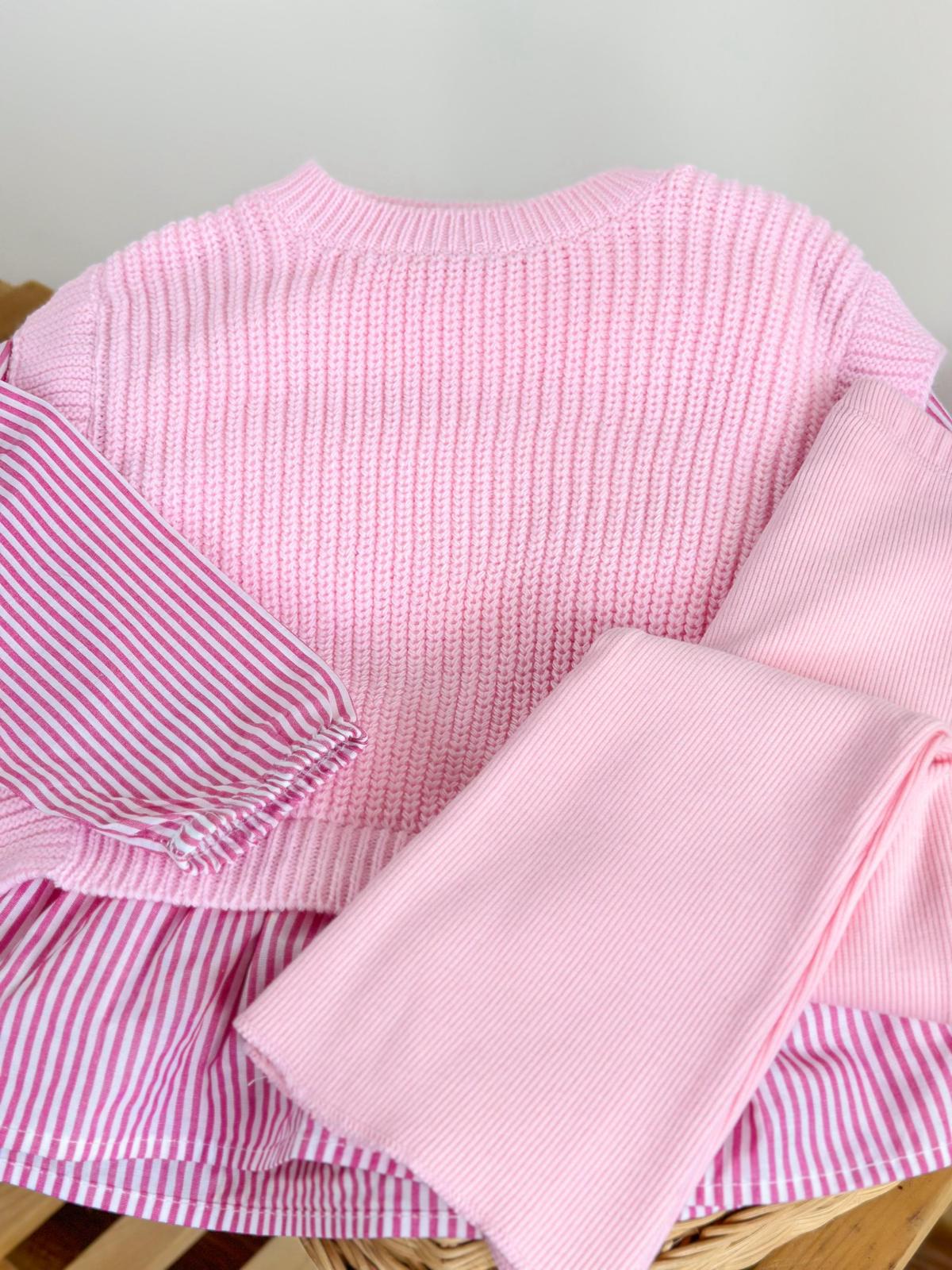 Pembe Taytlı Triko Takım