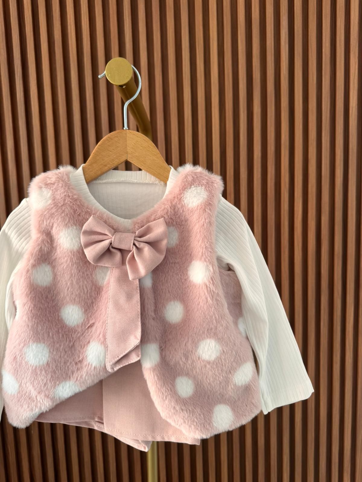 Pembe Peluş Yelekli Takım