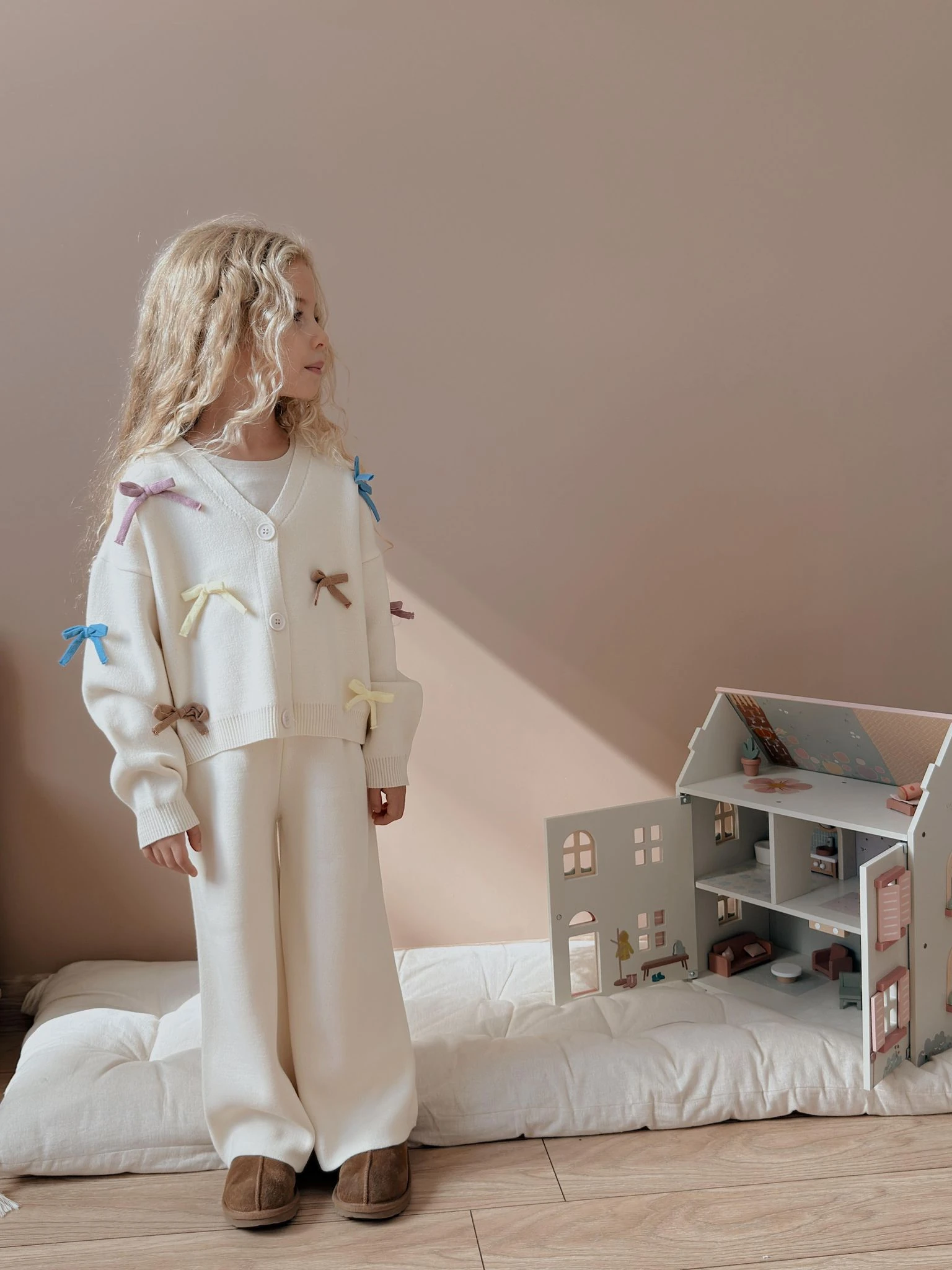 Krem Hırkalı Triko Takım