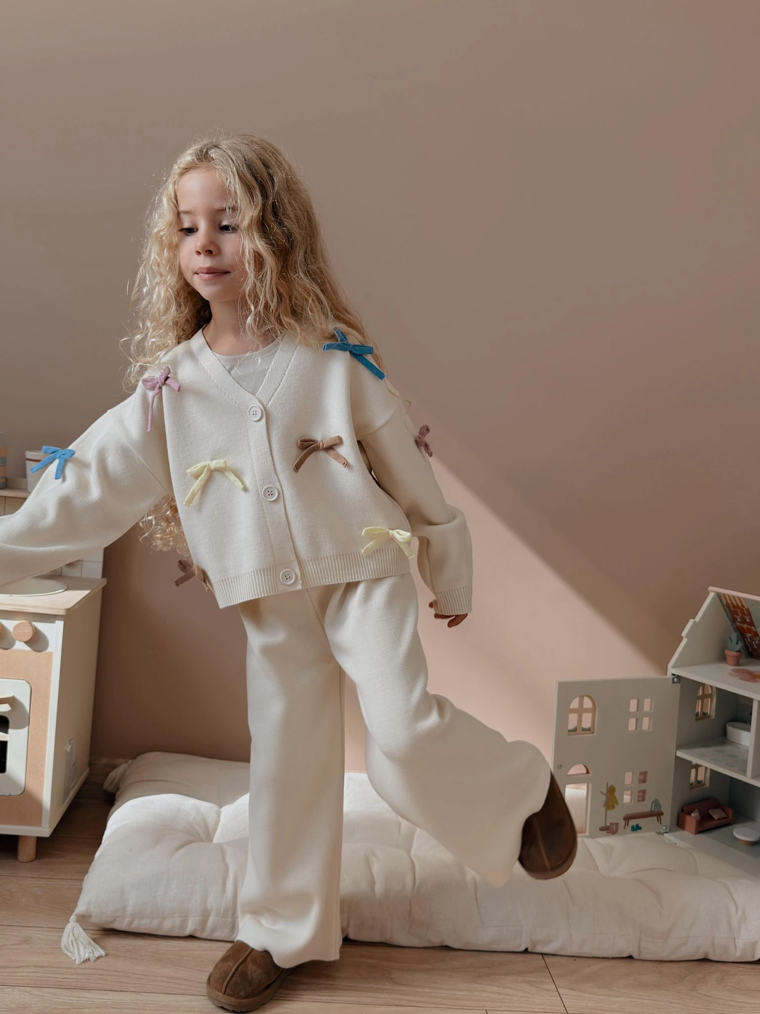 Krem Hırkalı Triko Takım