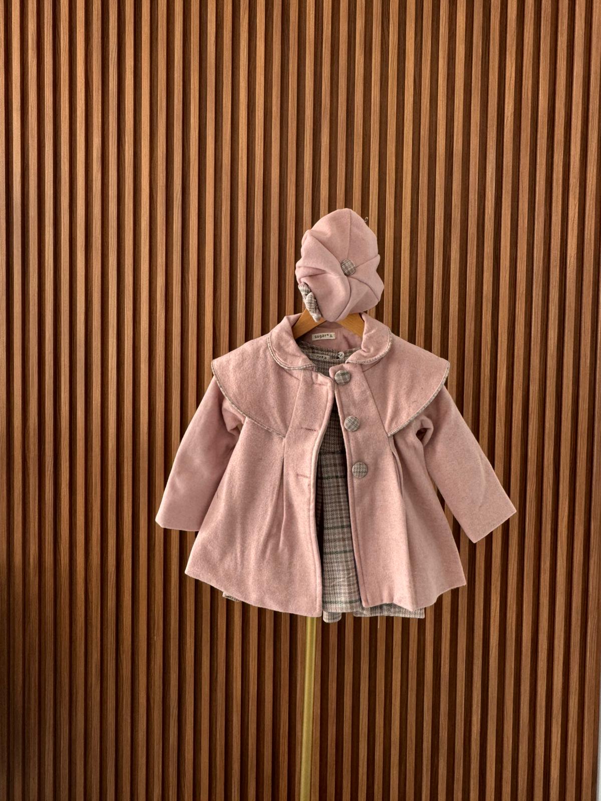 Pudra Pembe Kaşe Kabanlı Elbise