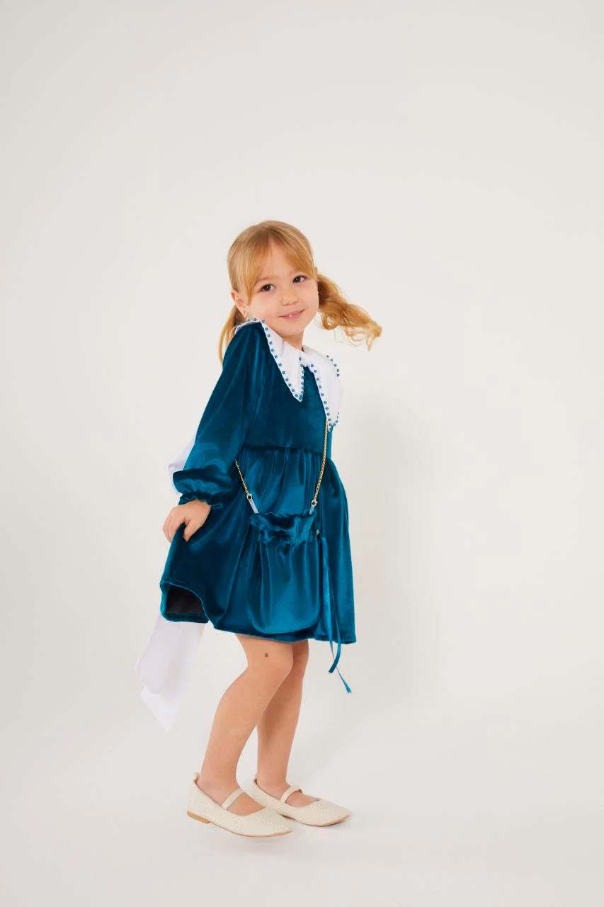 İnci Detaylı Kadife  Elbise2