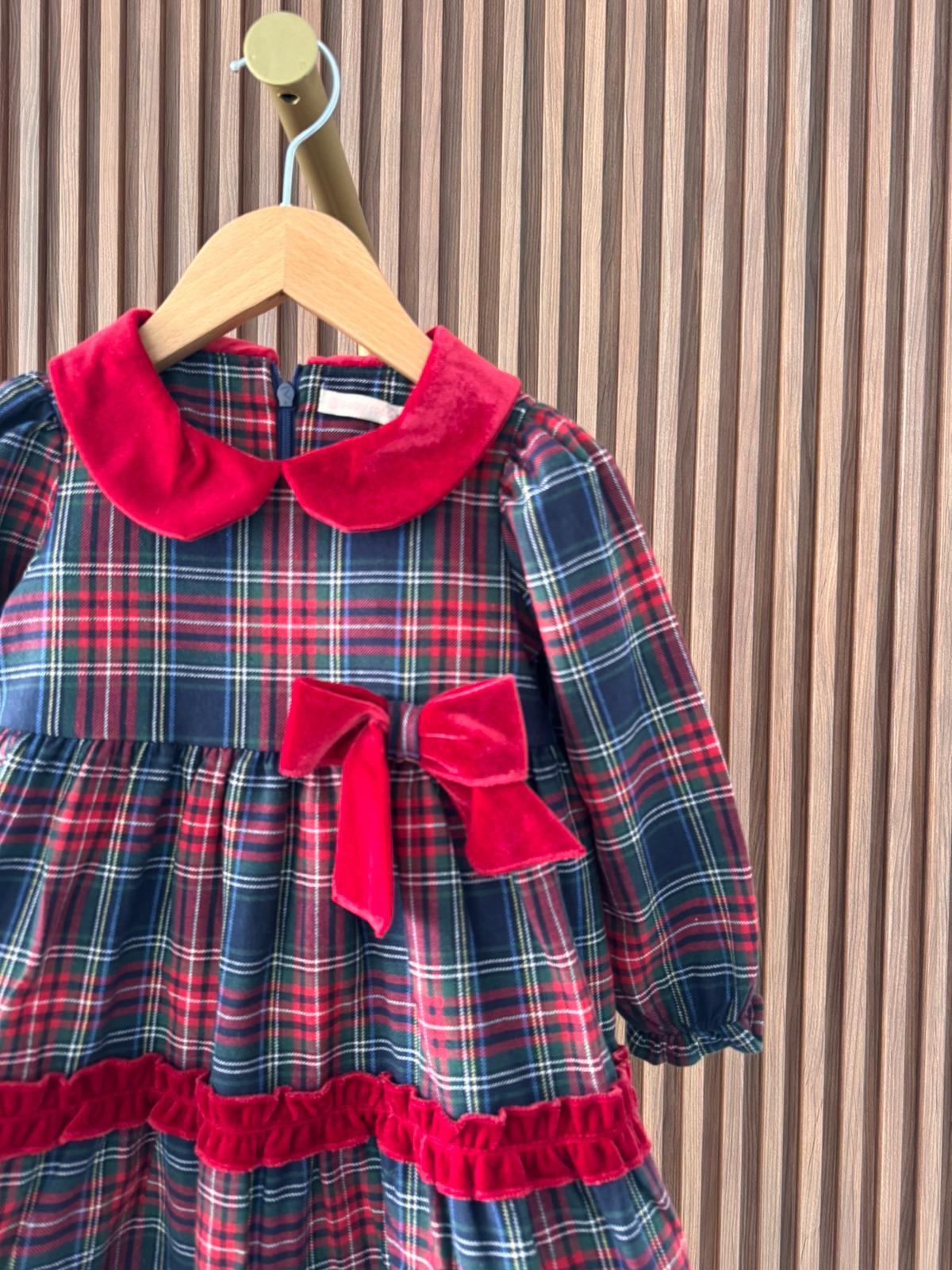 Fiyonk Detaylı Ekose Elbise