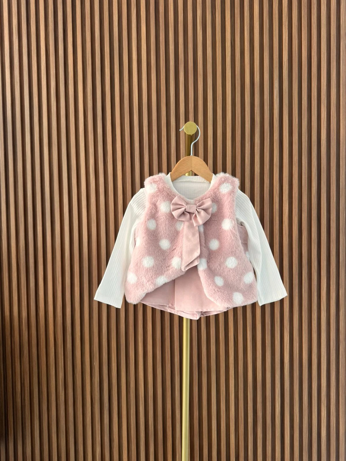 Pembe Peluş Yelekli Takım