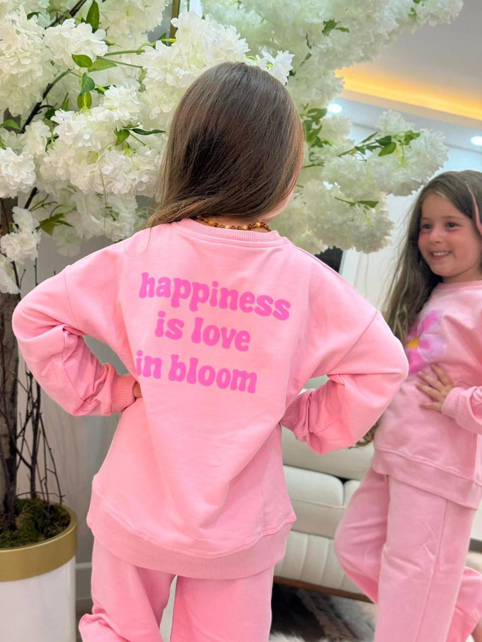 Pembe Çiçek Baskılı Takım