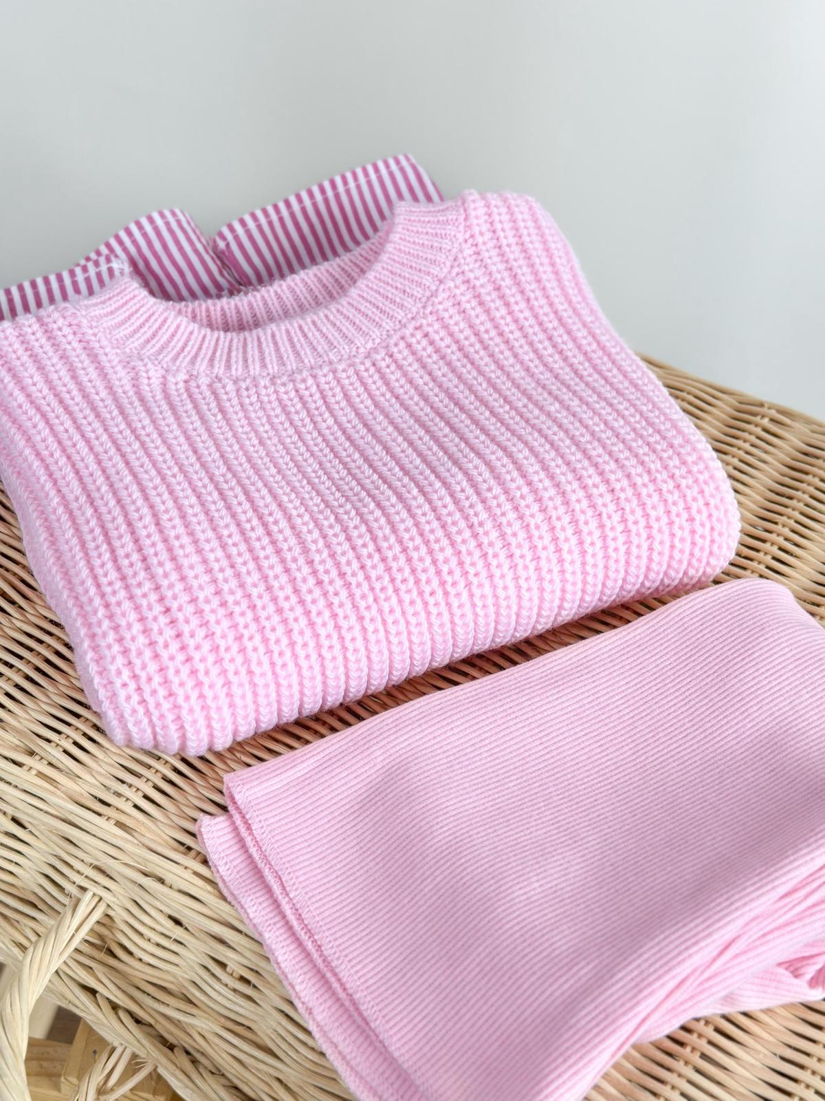 Pembe Taytlı Triko Takım