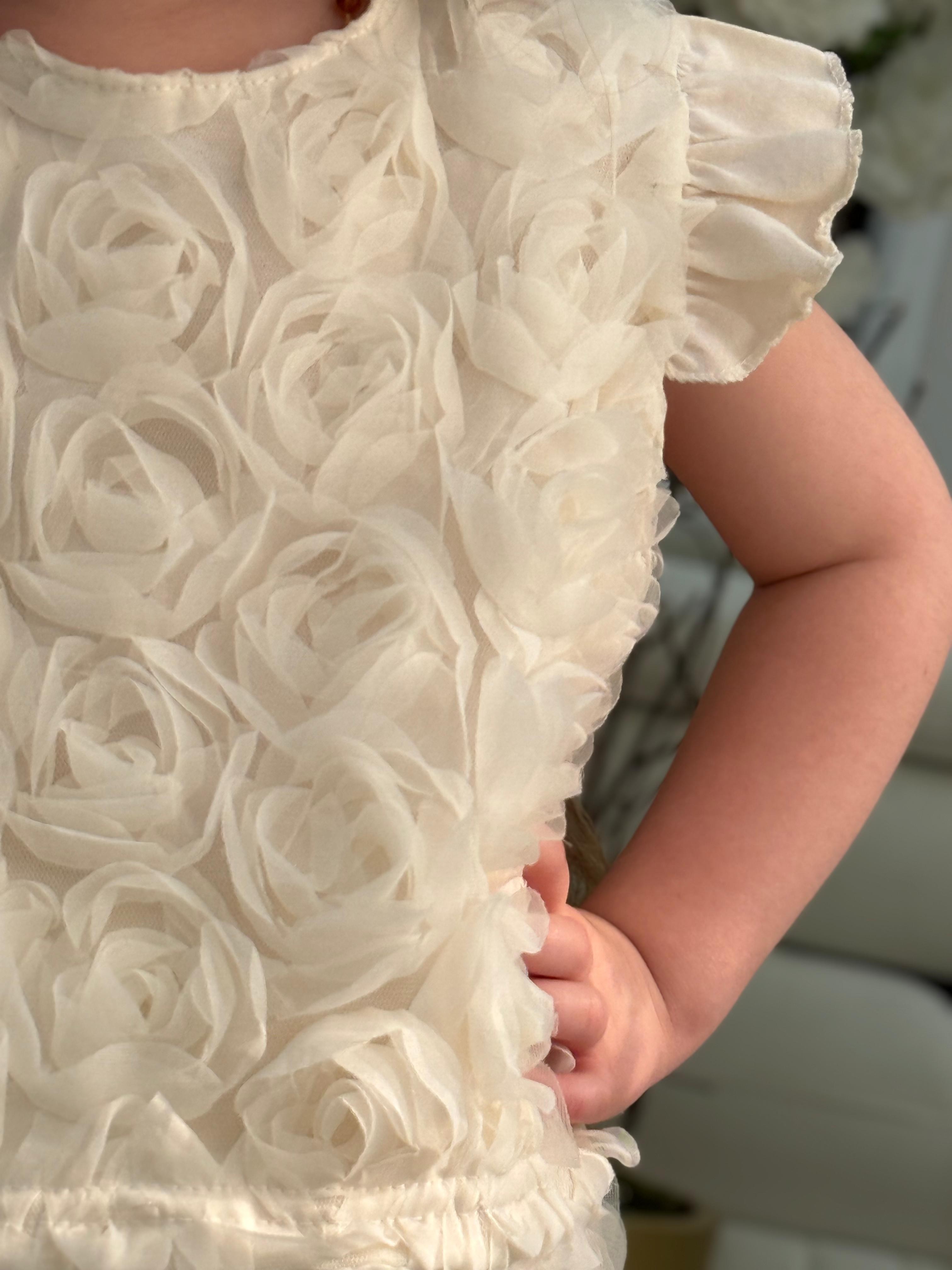 Krem Gül Detaylı Etekli Takım