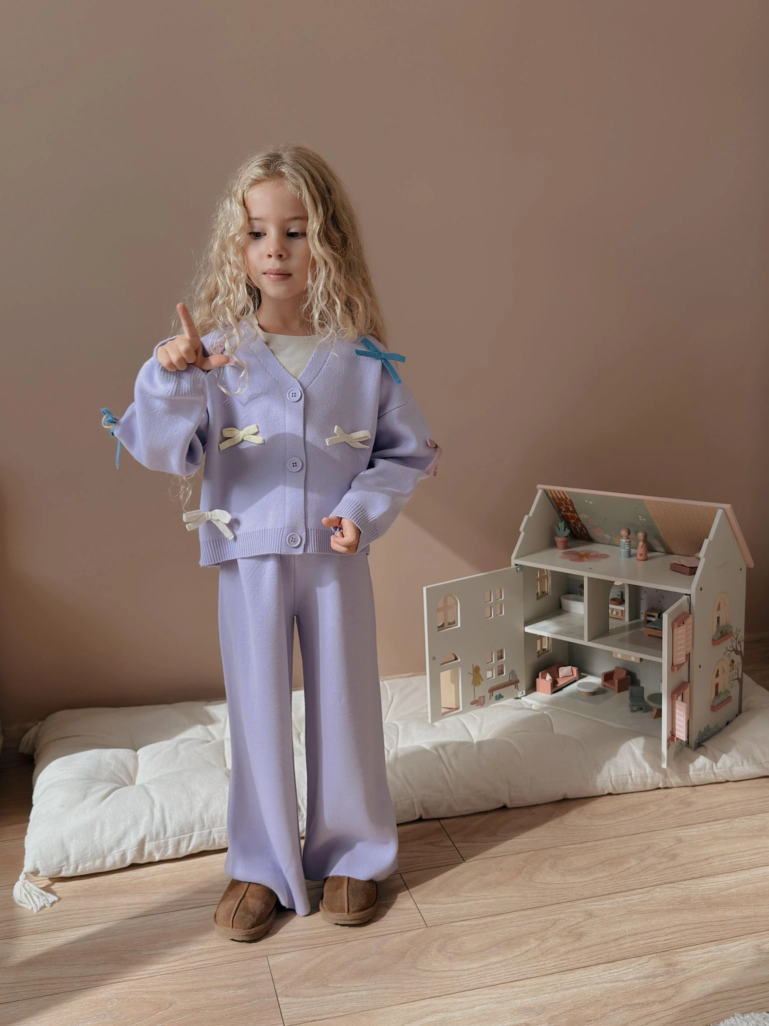 Lila Hırkalı Triko Takım