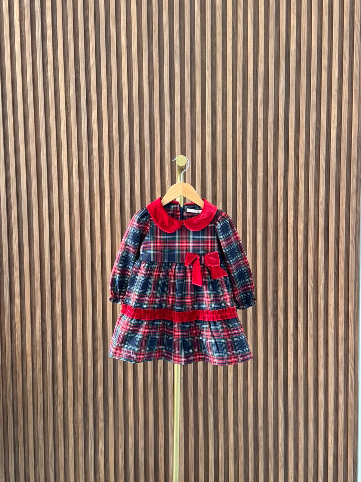 Fiyonk Detaylı Ekose Elbise