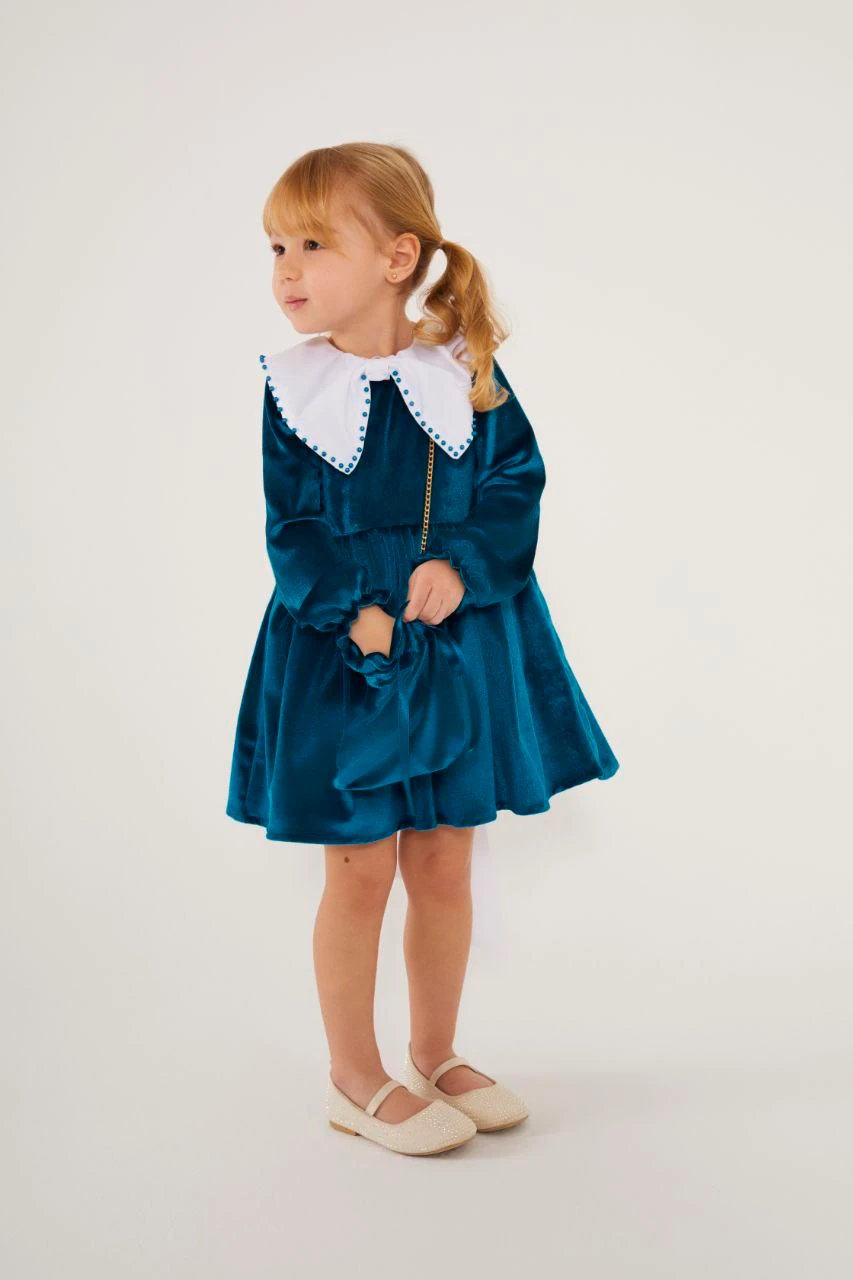 İnci Detaylı Kadife  Elbise2