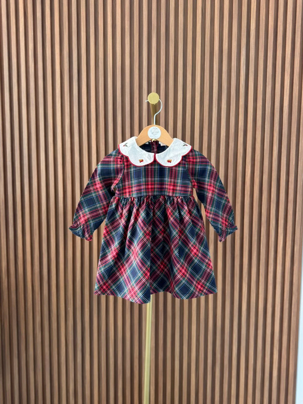 Yaka Detaylı Ekose Elbise 