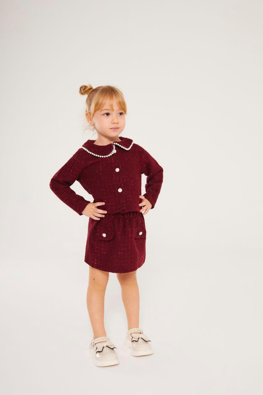 Bordo Ceket Etekli Takım