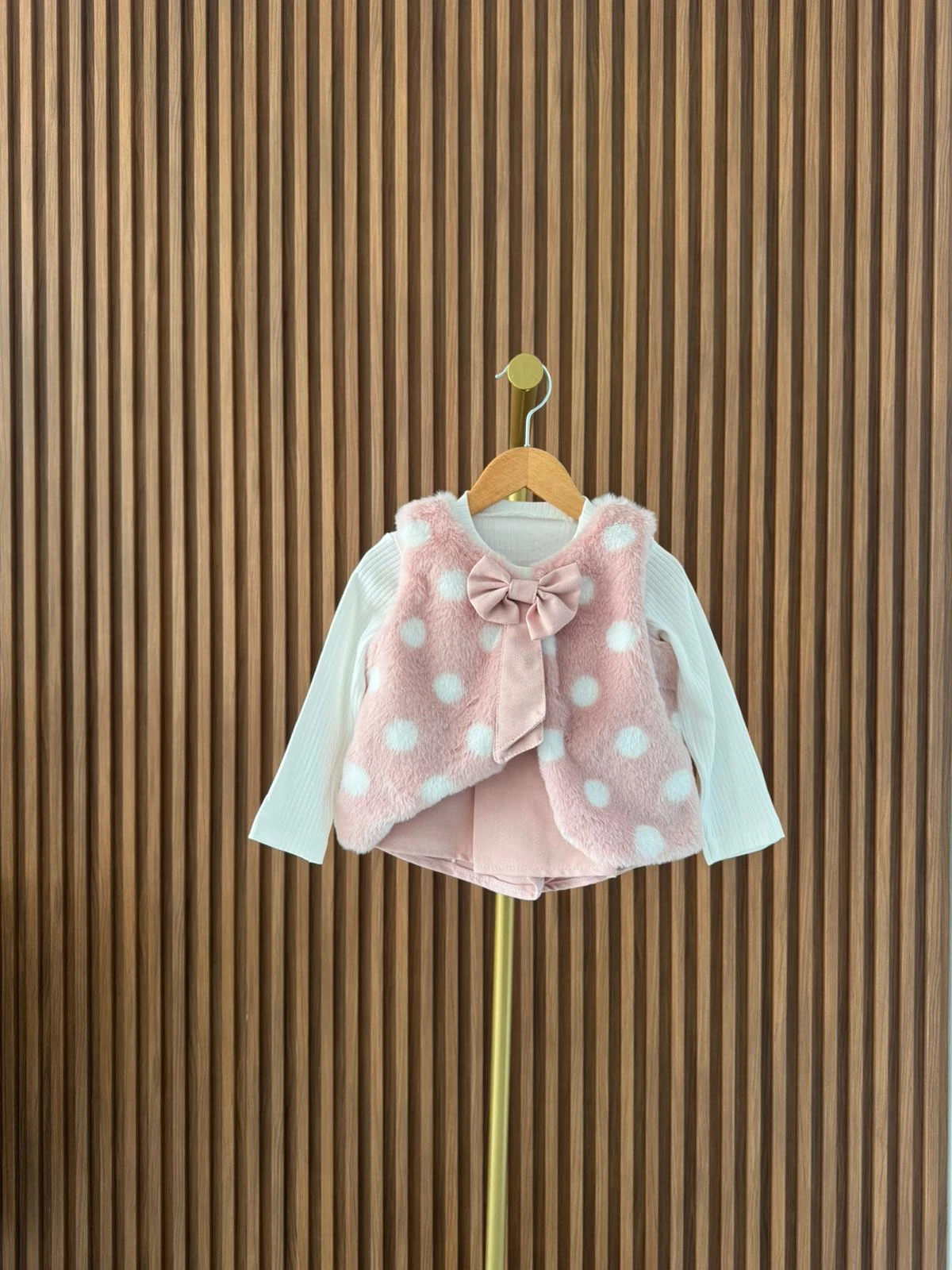 Pembe Peluş Yelekli Takım