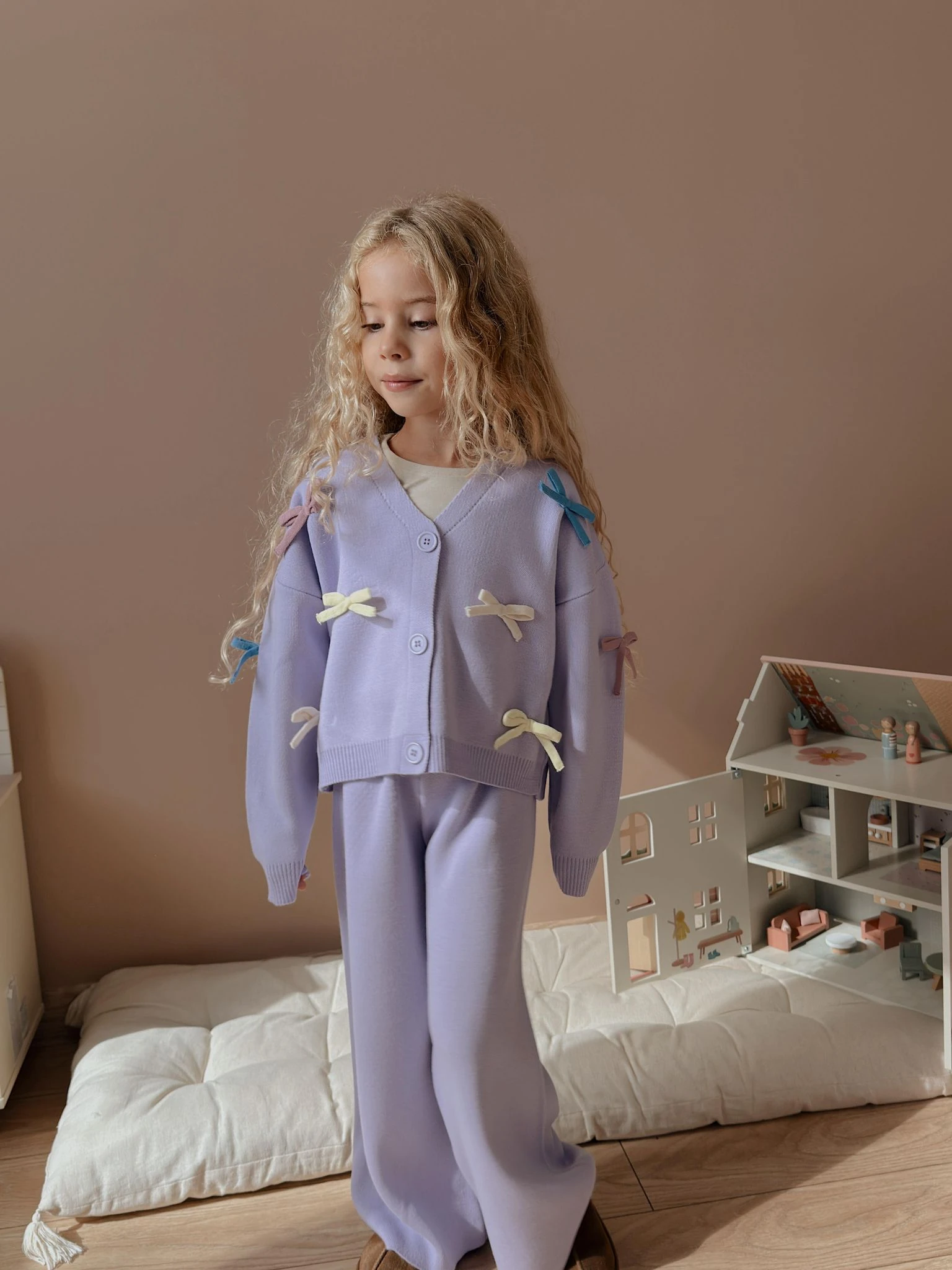 Lila Hırkalı Triko Takım