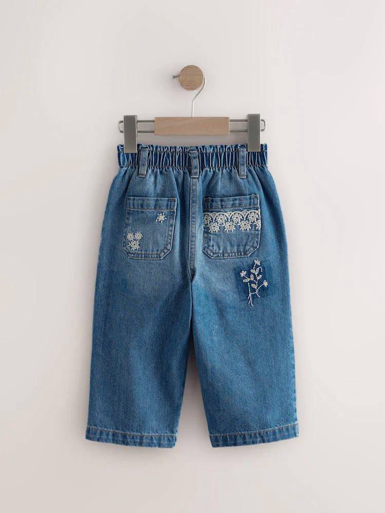 Mavi Çiçek Detaylı Kot Pantolon 