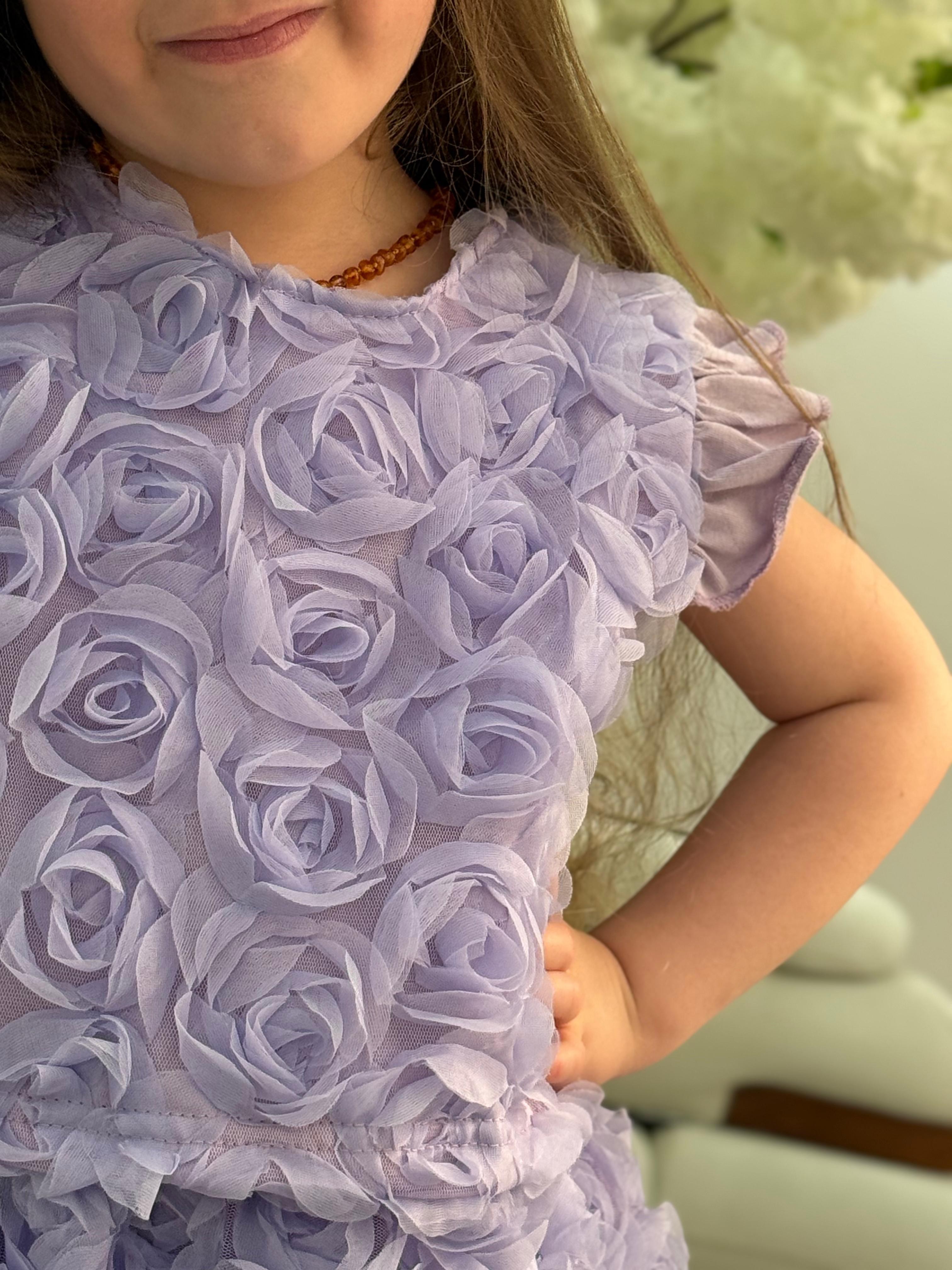 Lila Gül Detaylı Etekli Takım