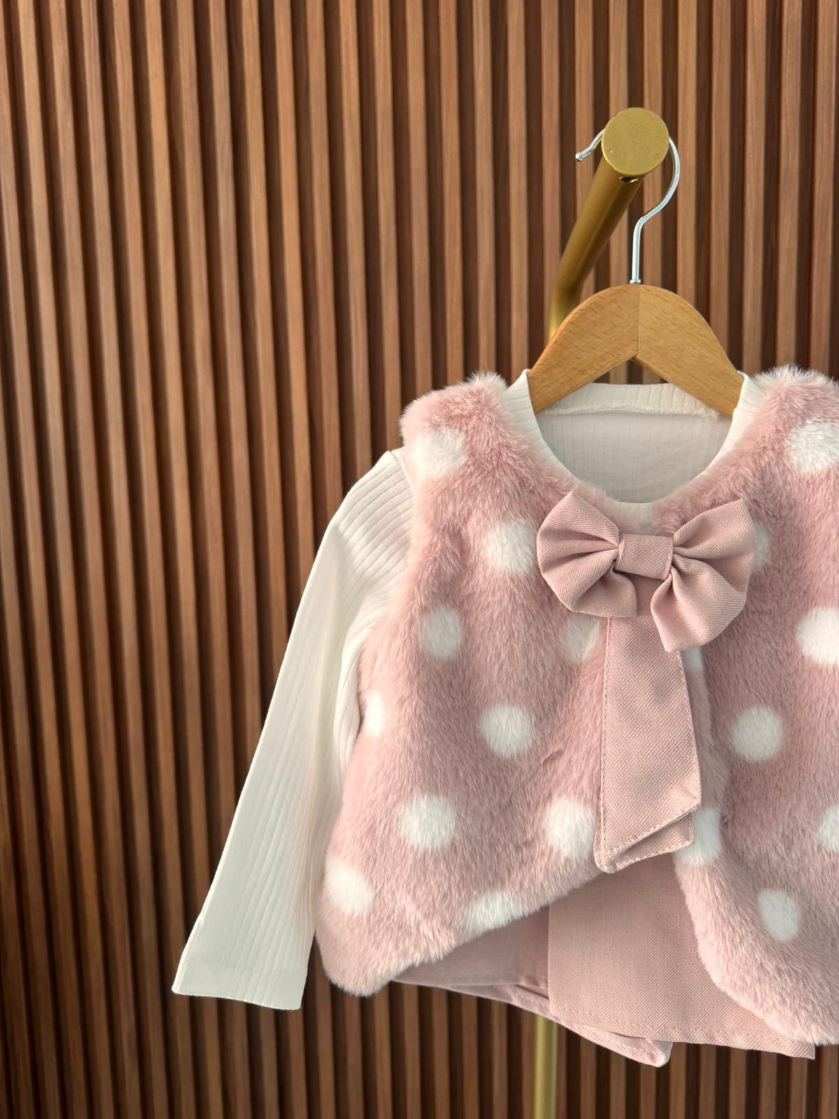 Pembe Peluş Yelekli Takım