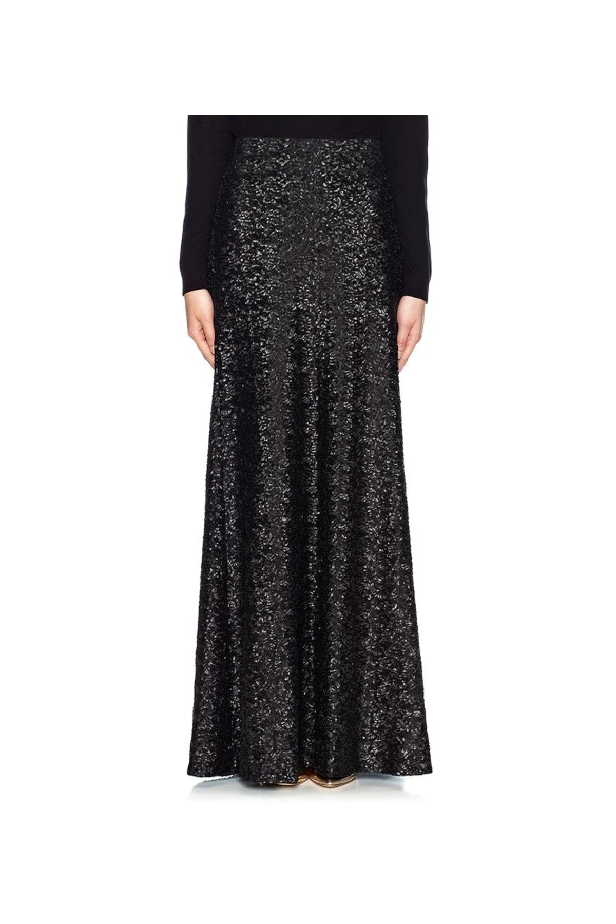Payetli Uzun Siyah Etek