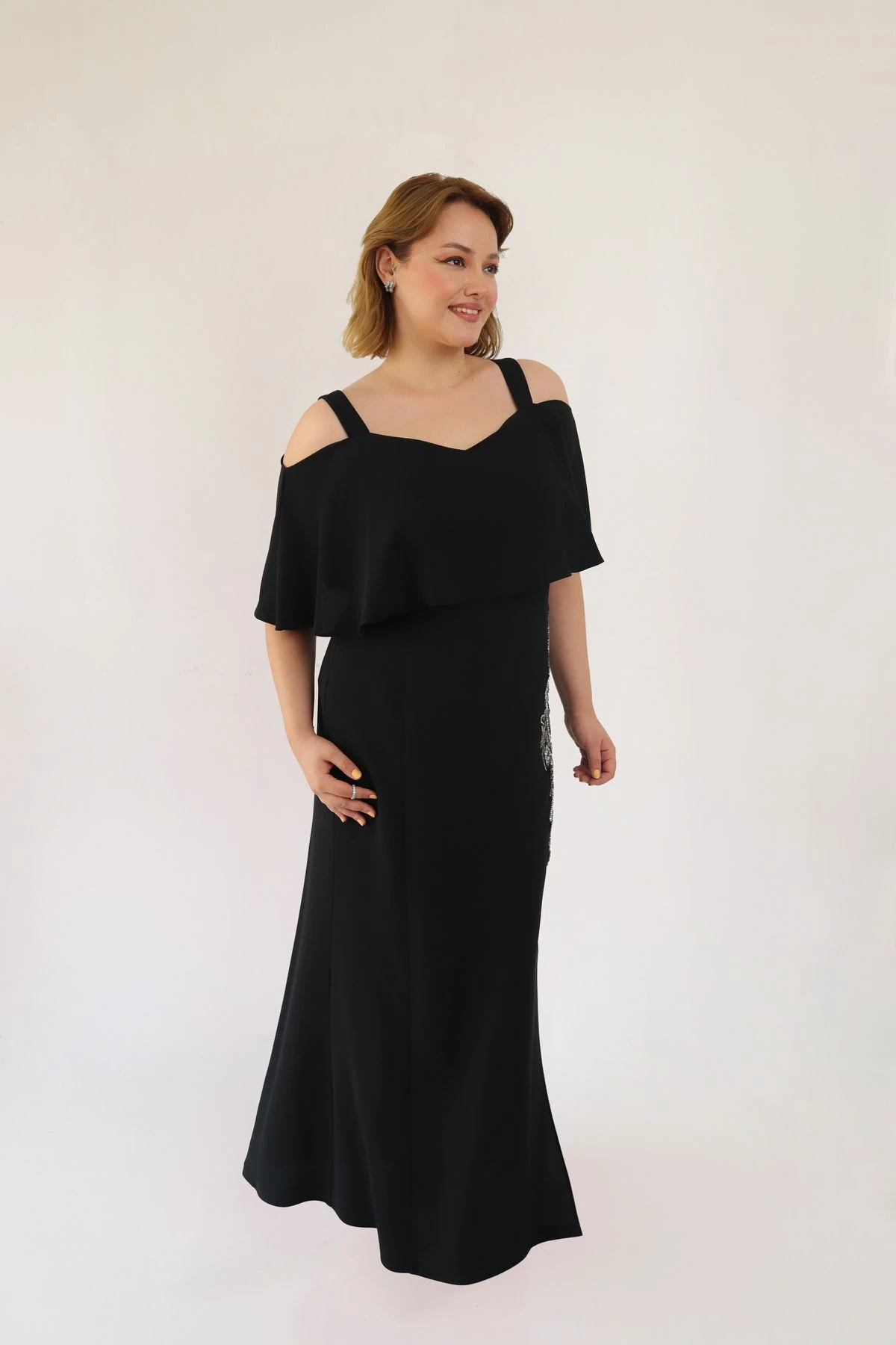 Askılı Crep taş işlemeli Abiye