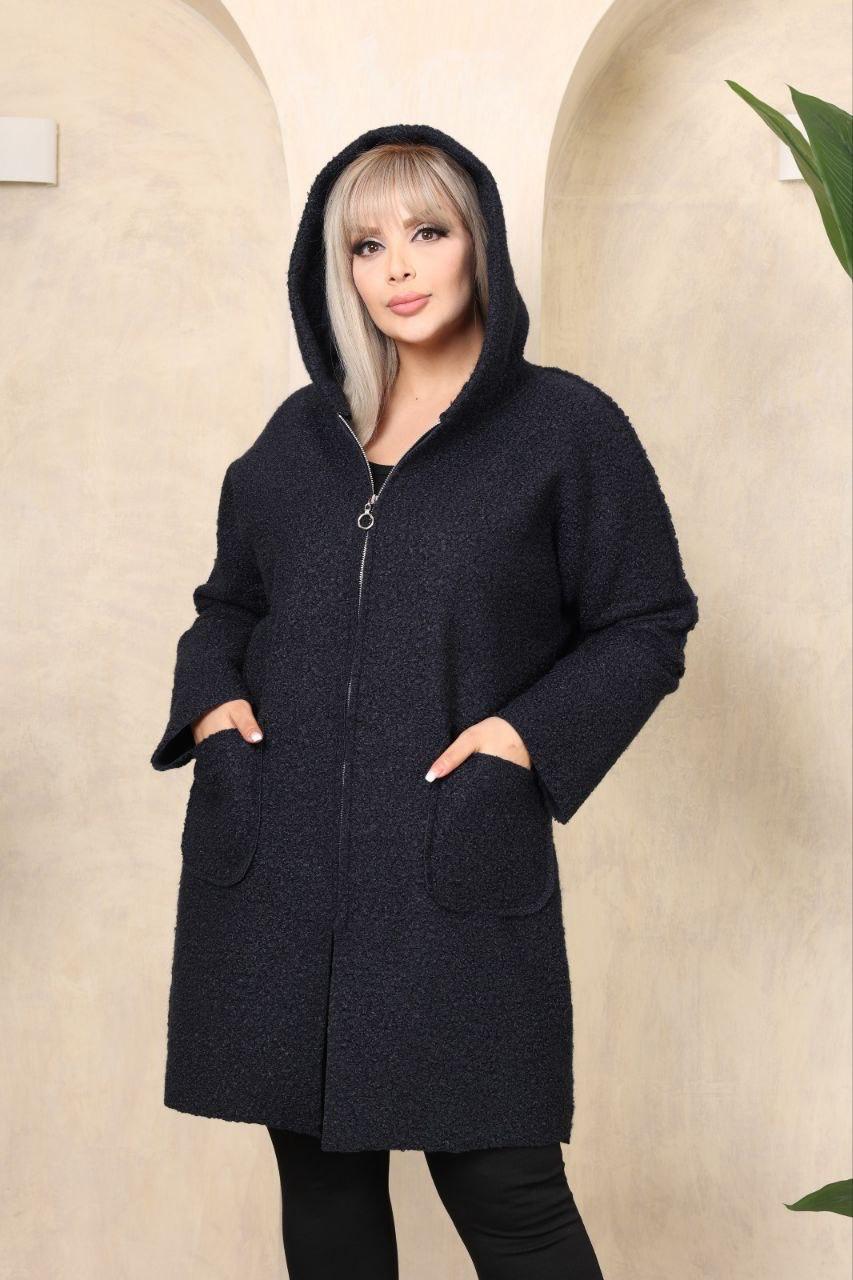 Buklet Kaban Fermuarlı Cepli Kapüşonlu Kadın Büyük Beden