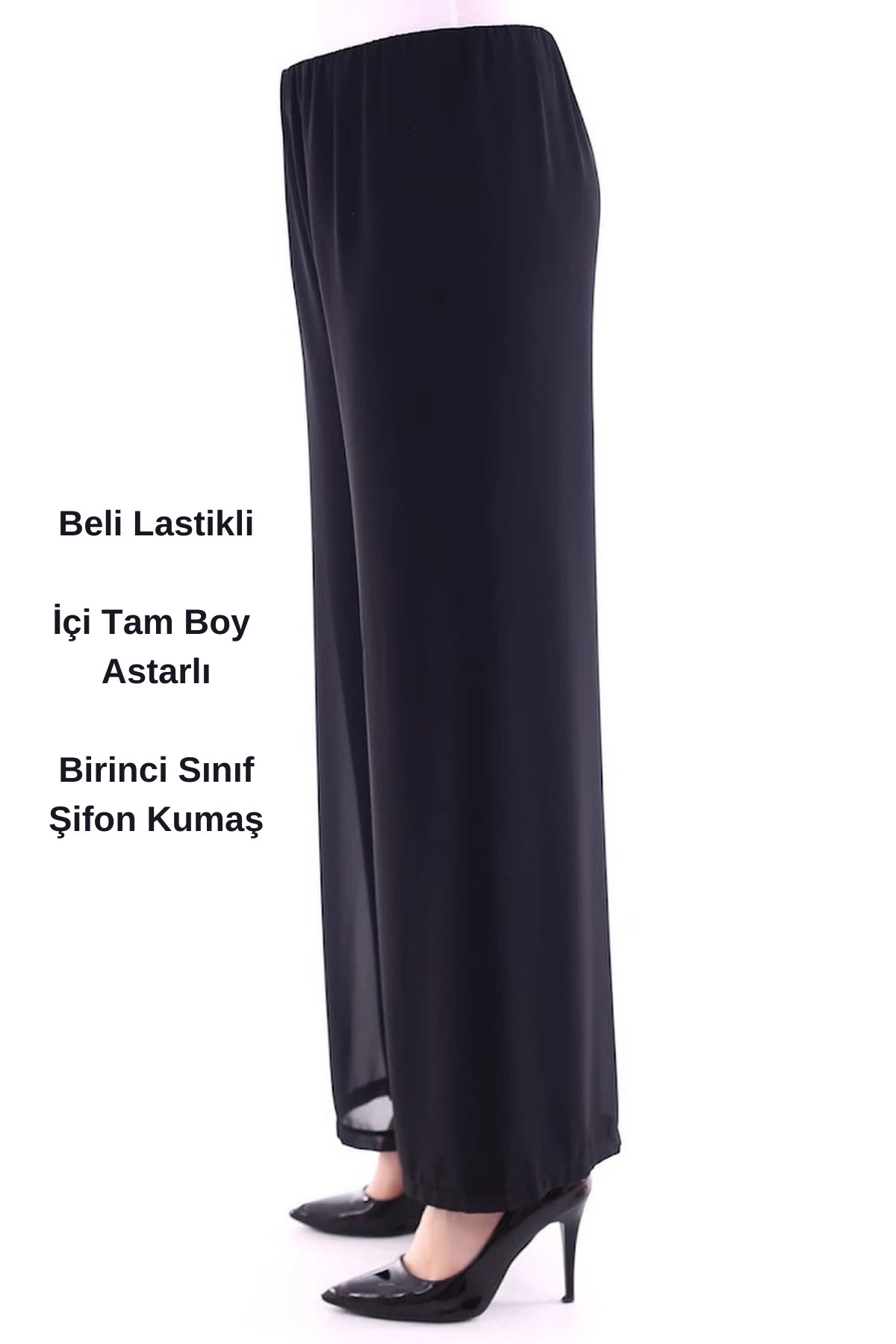 Siyah Büyük Beden Bol Paça Şifon Pantolon