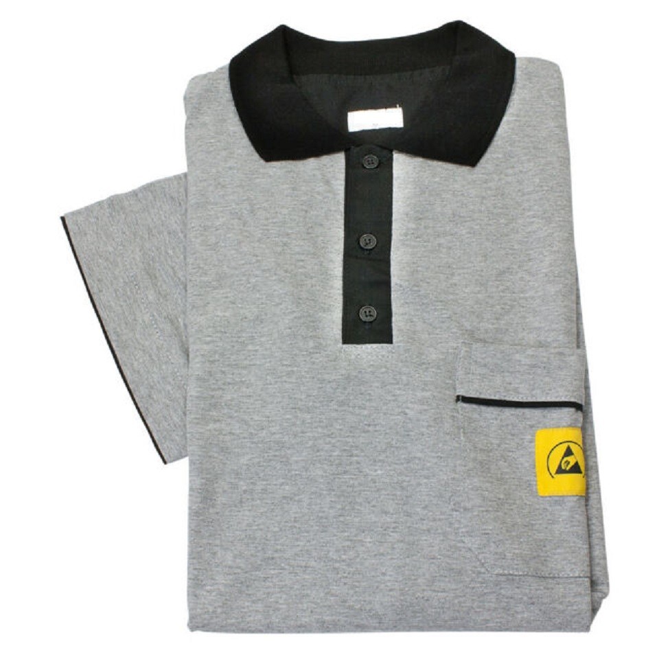Antistatic ESD Polo T-Shirt mit Brusttasche Unisex Grau 2009PGESDGRY