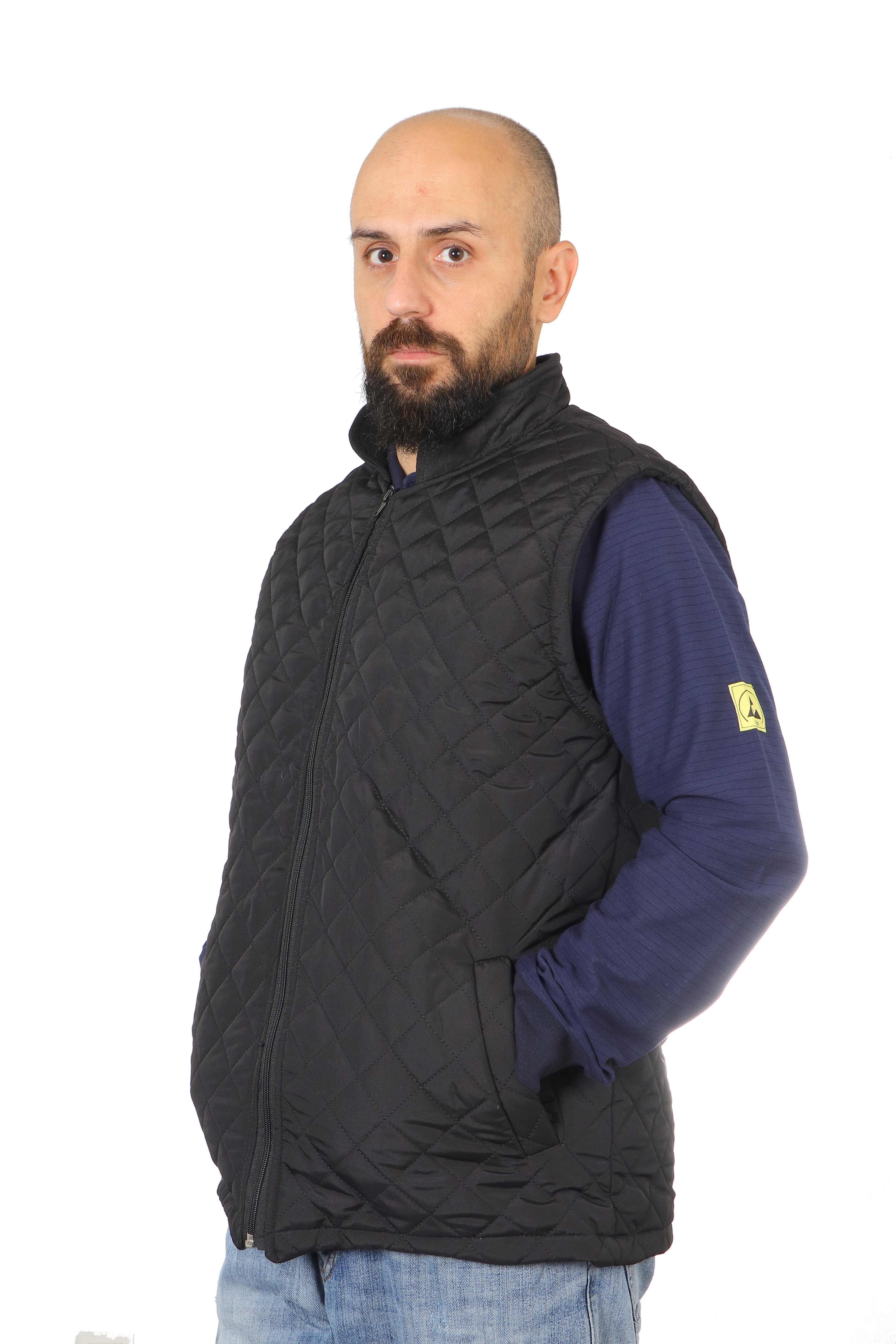 Comfortable Quilted Inflatable Work Safety Vest with Pockets and Fleece Inside Unisex  Unisex Black 1015PGSTDBLK