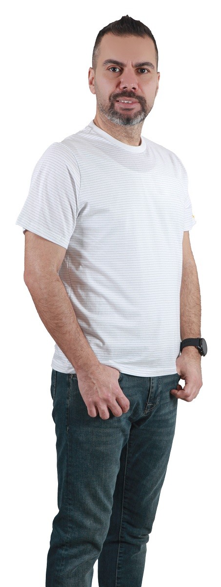 ESD Antistatic Work Safety T-Shirt with Breast Pocket Men Man White 2005PGESDWHT