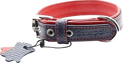 Zampa Yumuşak Dokulu Gerçek Deri Flatiron Köpek Boyun Tasması 3x54 cm cm, Lacivert Kırmızı