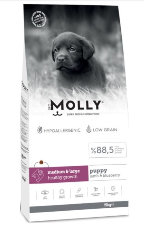 MOLLY MEDİUM&LARGE YAVRU KUZULU&YABANMERSİNLİ KÖPEK MAMASI 15KG