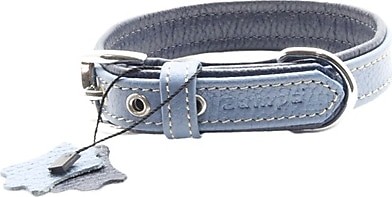 Zampa Yumuşak Dokulu Gerçek Deri Flatiron Köpek Boyun Tasması 3x63 cm cm, Turkuaz Lacivert