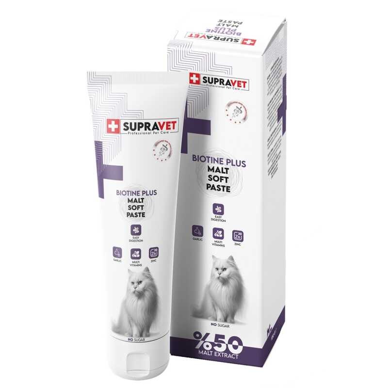 SUP027 Supravet Biotine Plus Kediler için Tüy Sağlığı Güçlendirici Malt Paste 100 Gr