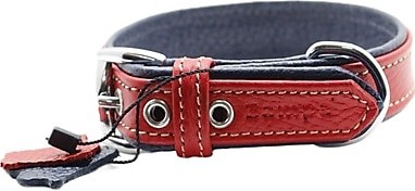 Zampa Yumuşak Dokulu Gerçek Deri Flatiron Köpek Boyun Tasması 3x63 cm cm, Kırmızı Lacivert