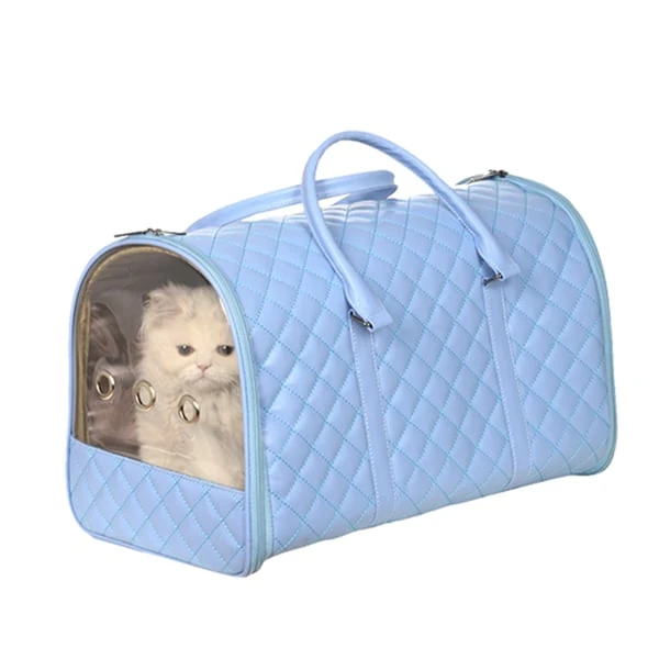 Zampa Molina Kedi Köpek Deri Taşıma Çantası Mavi 28x47x30