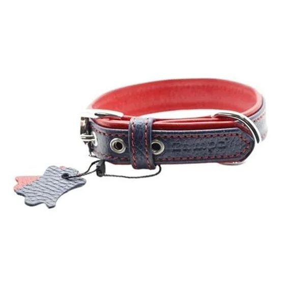 Zampa Yumuşak Dokulu Gerçek Deri Flatiron Köpek Boyun Tasması 3x63 cm cm, Lacivert Kırmızı