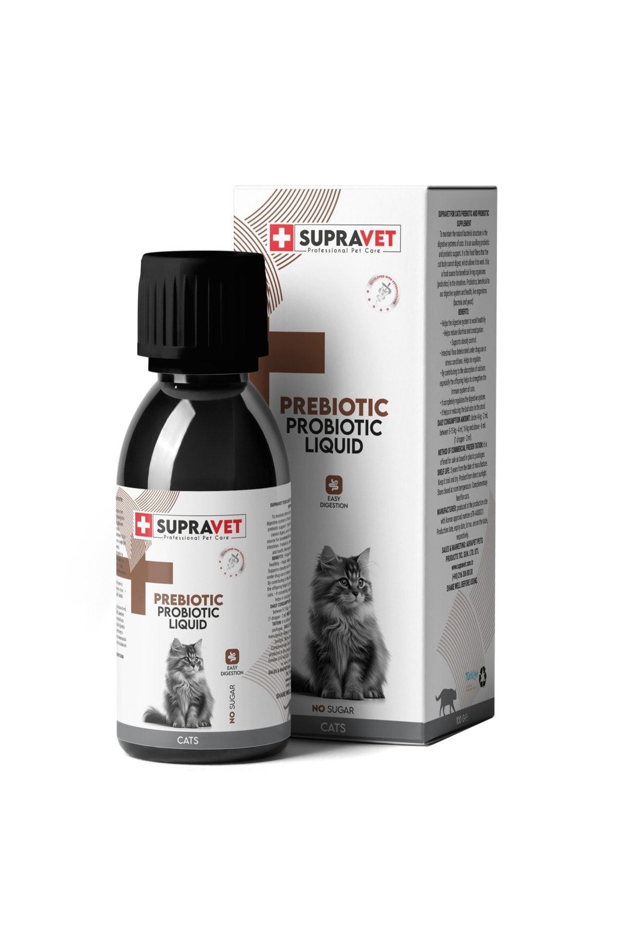 SUP033 Supravet Probiyotik, Kedi Bagisiklik Güçlendirici Sıvı Probiyotik + Prebiyotik Takviyesi 100 M