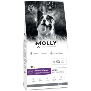MOLLY MEDIUM&LARGE YETİŞKİN KUZULU &YABAN MERSİNLİ KÖPEK MAMASI 15KG