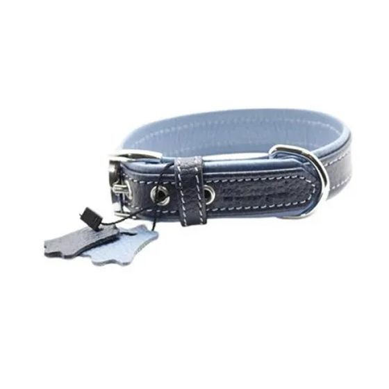 Zampa Yumuşak Dokulu Gerçek Deri Flatiron Köpek Boyun Tasması 3x54 cm cm, Lacivert Turkuaz