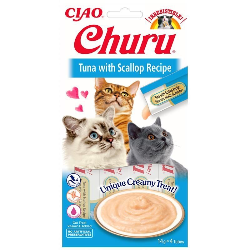 Ciao Churu Cream Ton Balıklı ve Deniz Taraklı Kedi Ödül Kreması 4 x 14 Gr