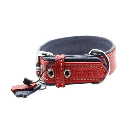 Zampa Yumuşak Dokulu Gerçek Deri Flatiron Köpek Boyun Tasması 4x72 cm cm, Kırmızı Lacivert